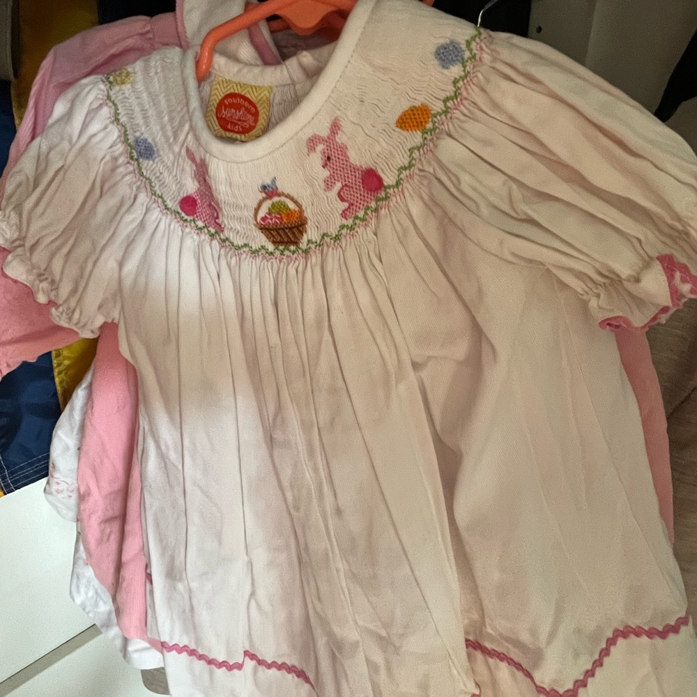 Southern Sunshine Kids Adorable Pink Smocked Girls Dress with Easter Embroidery